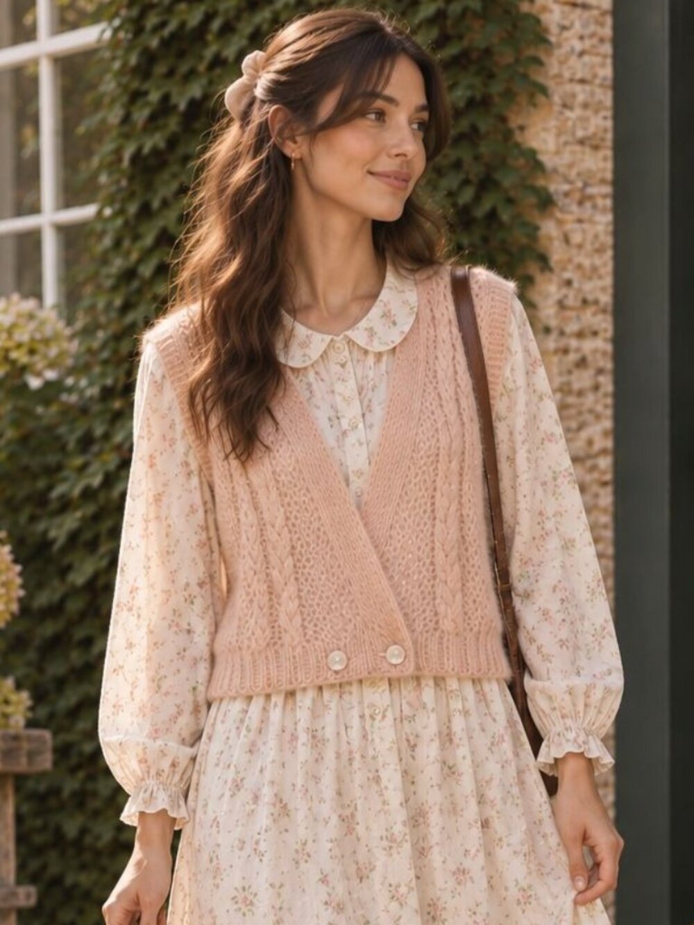 Vintage Granny Cable Knit Wool Sweater Vest S Cambridge Spirit 80s Cottage Pink